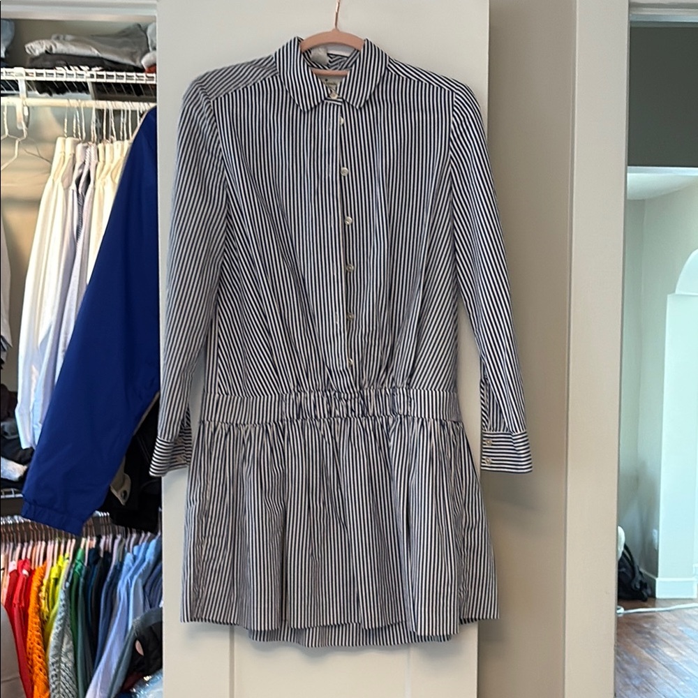 Kate Spade Blue and White Striped Long Sleeve Dress
